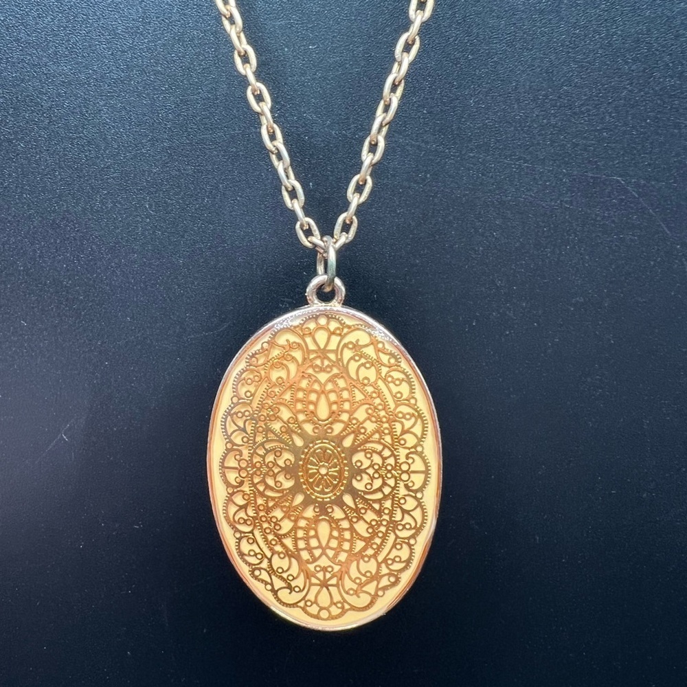Vintage Filigree Oval Pendant Gold Tone Necklace MCM